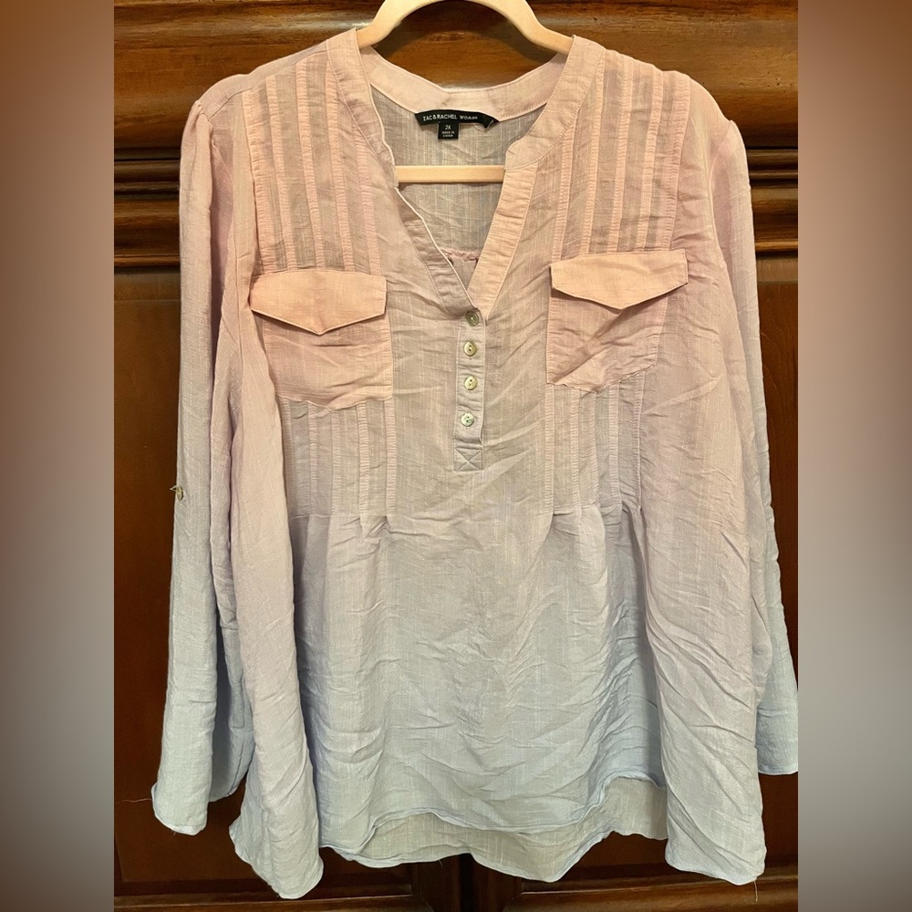 Zac & Rachel Pink Purple Ombré Button-Front Long or 3/4 Sleeve Blouse 2X